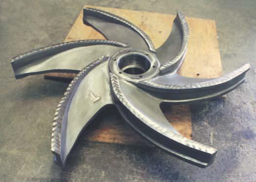 NEW PULPER ROTOR UPGRADED WITH REINFORCED BLADE XSECTIONS TO PREVENT BREAKAGE AT 200 EXTRA HORSEPOWER OPERATION